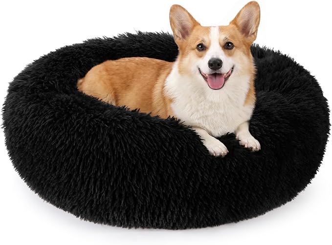 MIXJOY Orthopedic Dog Bed Comfortable Donut Cuddler Round Pet Beds Ultra Soft Washable Dog and Cat Cushion (20''/23''/30'') (30'', Black) by MIXJOY