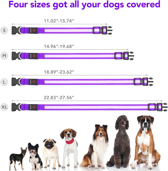 VIZPET LED Dog Collar, Light up Dog Collar Adjustable Safety Glowing Collar | USB Rechargeable Super Bright Light Collars for Dogs(Purple, X-Large[22.83-27.55 inch/58-70cm]) - Image 5