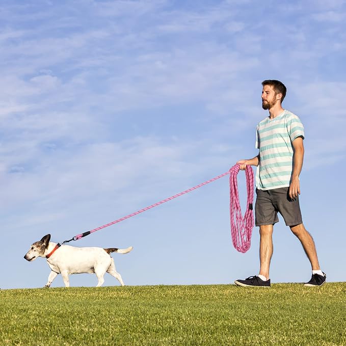 Long Dog Leash for Training 50Ft-Reflective Nylon Rope with Swivel Hook-Recall Agility Lead for Large Small Medium Dogs Outside Walking Hiking-Pink - Image 6