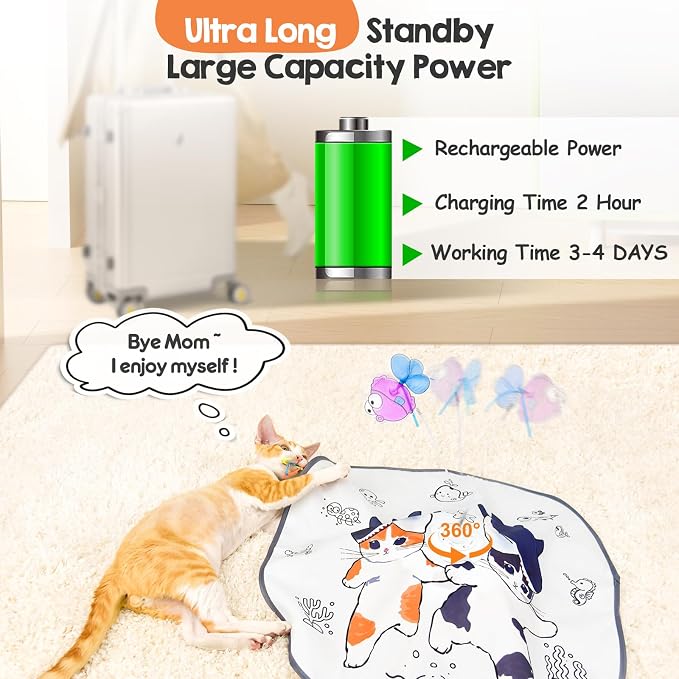 ORSDA Cat Toys for Indoor Cats, 5 in 1 Interactive Automatic Kitten Toys Rechargeable Electric Hide and Seek, Moving Feather, Whack-A-Mole, Spin Flying Teaser Wand Exercise Kicker, Gifts for Cat - Image 6
