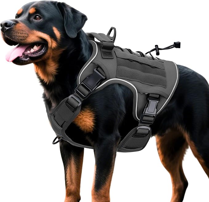 Heavy-Duty Tactical Dog Harness for Large Dogs, No Pull Adjustable Reflective Pet Vest with Molle System, K9 Military-Grade Control for Service Training, Outdoor & 10+ Breeds, Gray, X-Large by Bruvoalon