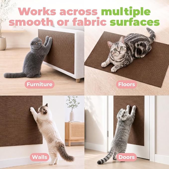 Catify Peel & Stick Cat Scratching Mat - Brown, L:39" | 39" x 15", Self-Adhesive Scratch Carpet, Furniture Protector for Couch, Sofa, Wall & Door, Indoor Kittens & Cats - Image 4