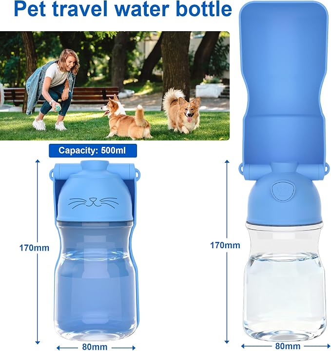 Amerisun Dog Water Bottle16.9 OZ Collapsible Leak-Proof Pet Water Bowl | Collapsible Water Bottle,Suitable for Dog, Cat, Puppy Guinea Pig Hamster & Bunny Ideal for Walking Hiking(A012B-blue) - Image 4