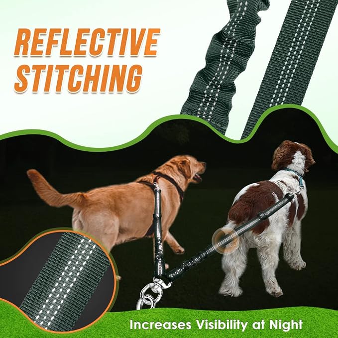 AUTOWT Double Dog Leash, No Tangle 360°Swivel Rotation Reflective Lead Attachment Adjustable Length Dual Two Dogs Lead Splitter, Comfortable Shock Absorbing Walking Training for 2 Dogs - Image 6