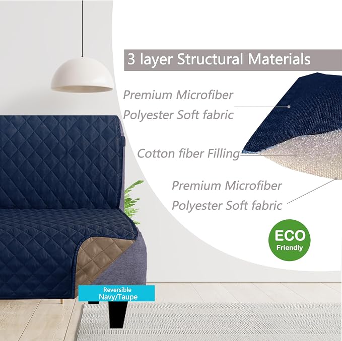 U-NICE HOME Futon Sofa Covers 68''Armless Couch Cover, Navy/Taupe | Washable, Pet Friendly, Elastic Straps, Water Repellent, Furniture Protector Mat - Image 3