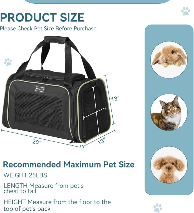 PETSFIT Large Cat Carrier, Dog Carrier up to 25Lbs, Pet Privacy Protection Travel Pet Carrier for Medium and Large Cats, Small Dogs, Puppies (Large, Black) - Image 5