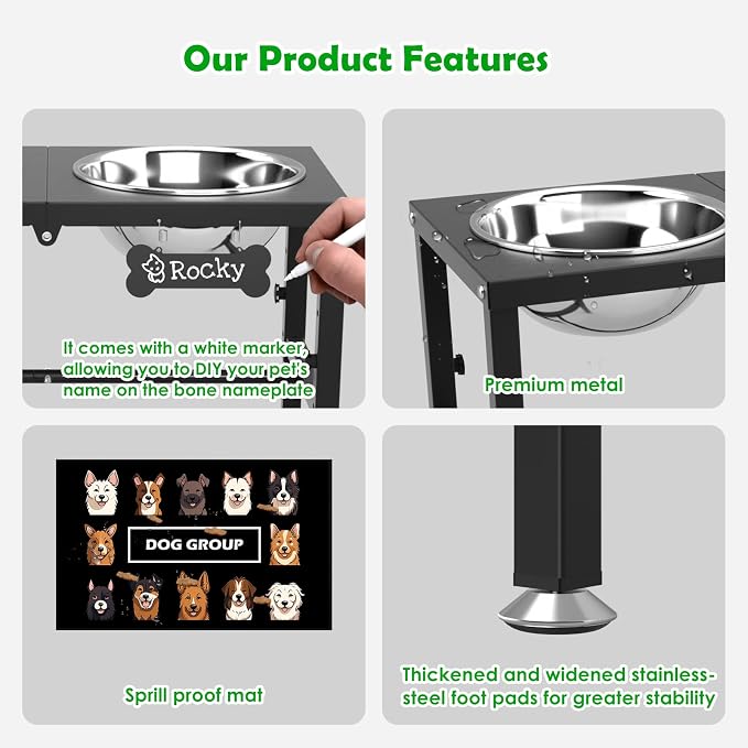 SHAINFUN Elevated Dog Bowls with Mat for Large & Extra Large Dogs, Raised Dog Bowl Stand with Two 101oz Stainless Steel Bowls, Tall Dogs Food Water Bowl Holder - Image 5