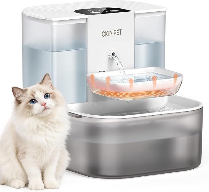 Heated Cat Water Fountain No Filters,4.5L Wireless Automatic Pet Fountain | Warms Water to 28°C/82°F,Wastewater Separation,Ceramic Bowl,4000mAh Battery,Remote Control,Pet Water Fountain for Cats & Dogs by Ckinpet