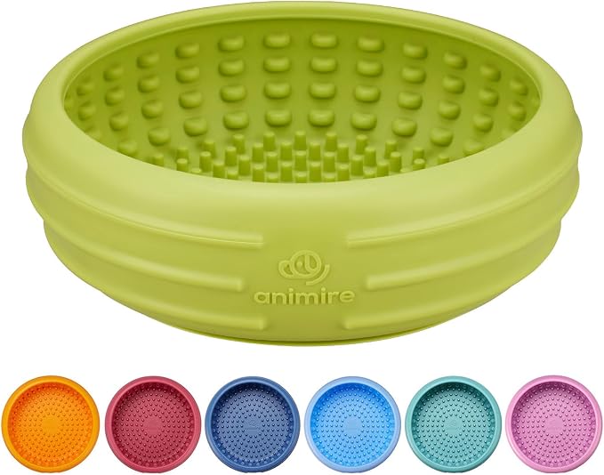 Dog Lick Bowl, Animire Freeze Lick Mat for Dogs, Non-Slip Slow Feeder Licking Bowl Enrichment Treat for Distraction Anxiety Relief, Food Grade Silicone, Dishwasher Safe(Green,S) by Animire