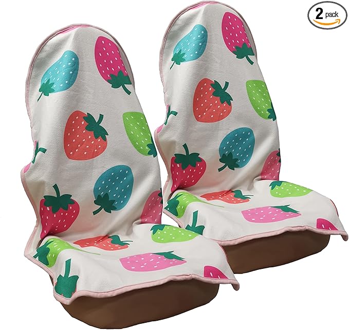 Car Seat Cover Protector Front Seats,for Gym Workout,Running,Swimming,Beach and Hiking,Waterproof Sweat Towel Bucket Seat Covers for Cars SUV Trucks (Strawberry, 2Pcs) by LoyaGour