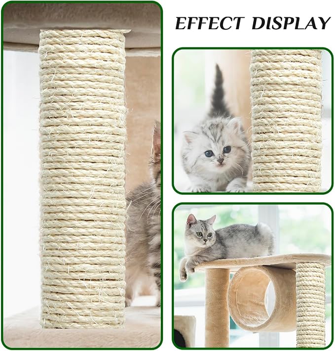 White Sisal Rope 1/4 Inch by 32-Feet for Cat Scratching Post Tree Tower Replacement Repair and Replace, DIY Hemp Twine Rope for Kittens Shelves Furniture Window Bed Perch House Climbing, 6mm by 10m - Image 5