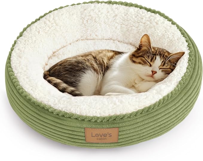 Love's cabin Round Donut Cat and Dog Cushion Bed, 20in Pet Bed for Cats or Small Dogs, Anti-Slip & Water-Resistant Bottom, Super Soft Durable Fabric Pet beds, Washable Luxury Bed Olive Green by Lovescabin