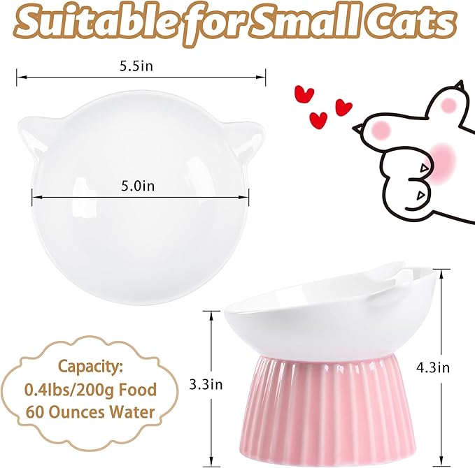 Ceramic Raised Cat Bowl，Tilted Raised Bowl Anti Vomit for Indoor Cats Whisker Friendly Pet Feeder for Cats Puppies, Microwave and Dishwasher Safe (Blue) - Image 2