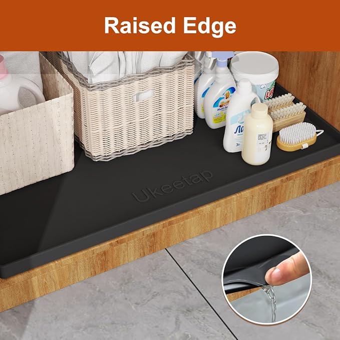 22" x 19" Extra Thick Silicone Mat Waterproof with Raised Edge, Black | Under Sink Mat for Kitchen & Bathroom, Kitchen Cabinet Liner, Multi-Purpose for Storage & Protection - Image 3