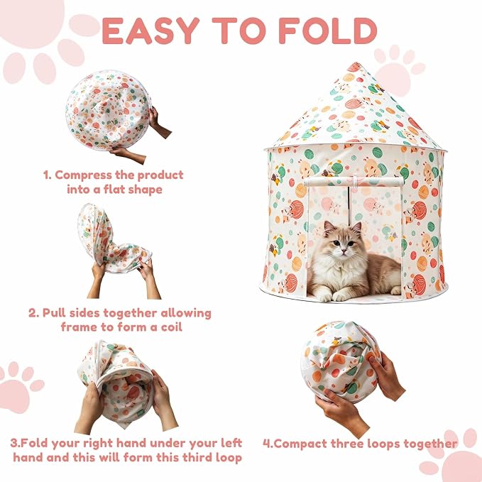 Cat Bad Pop Up Collapsible Yurt Tent, Pet Rest Hut for Indoor | Foldable Cats Cave Hideout Pet Toys ,Cat Rest Hut for Bunny, Guinea Pig, Ferrets, Puppy - Image 6