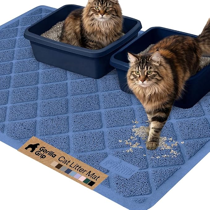 GORILLA GRIP Cat Litter Box Mat, 47x35, Cushioned Coil Mesh Litter Trapping Mats, Scatter Control Supplies for Less Mess, Phthalate Free, Ultra Deep Catch Grooves, Rinse or Vacuum to Clean, Navy Blue by Unknown