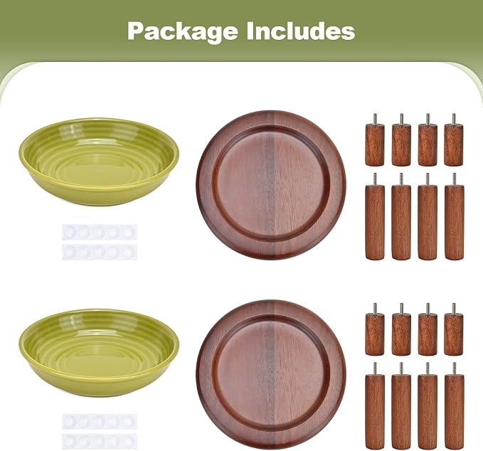 SPUNKYJUNKY Shallow Elevated Cat Bowl with Acacia Wood Stand Wide Raised Ceramic Cat Dishes Whisker Friendly Pet Food and Water Plates (Striped Pattern, 2 Pack, Green) - Image 7