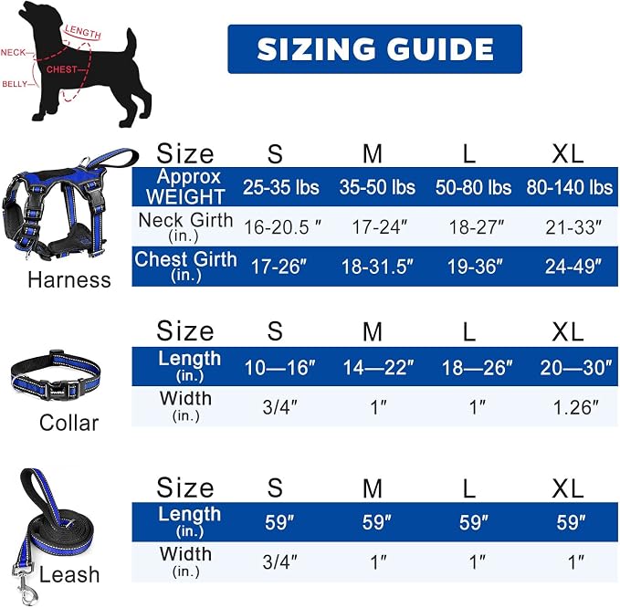 All-in-One Reflective Dog Harness, Collar & Leash Set, No Pull with Adjustable Buckles, X-Large, Dark Blue - Image 7