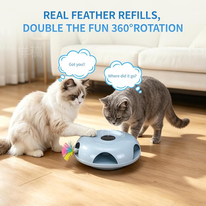 Interactive Whack-a-Mole Cat Toy — Automatic Mushroom Feather Pop-Up Play Toy for Cats, Cognitive Stimulation & Exercise, Durable Pet Entertaining Game (Blue) - Image 4