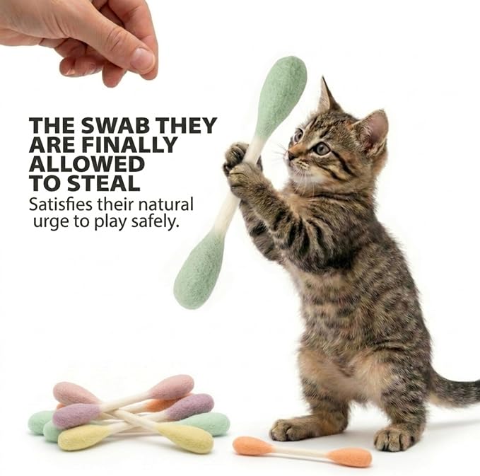 Glaciart One Swabs Cat Toys with Catnip - 6 Pk | Durable for Chew, Cute Cat Toys Interactive Kitty for Boredom, Exercise, & Play | Filled w/Organic Catnip for Anxiety & as Digestive Aid | Gift Idea - Image 2