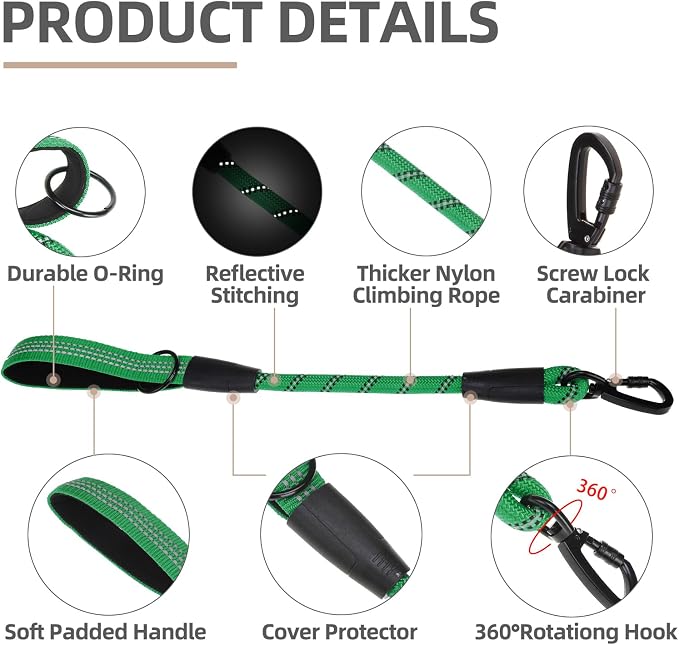 PUPTECK Reflective Short Dog Leashes 3 Pack for Walking and Training | Heavy Duty Clip with Soft Padded Handle for Medium Large Dogs Traffic Control - Image 3