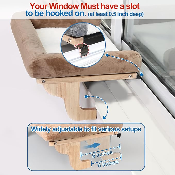 Zakkart Cat Perch for Window Sill with Bolster - Orthopedic Hammock Design with Premium Hardwood & Robust Metal Frame - Cat Window Seat for Large Cats and Kittens - Dark Stained Wood Brown Bed, 24''W - Image 4