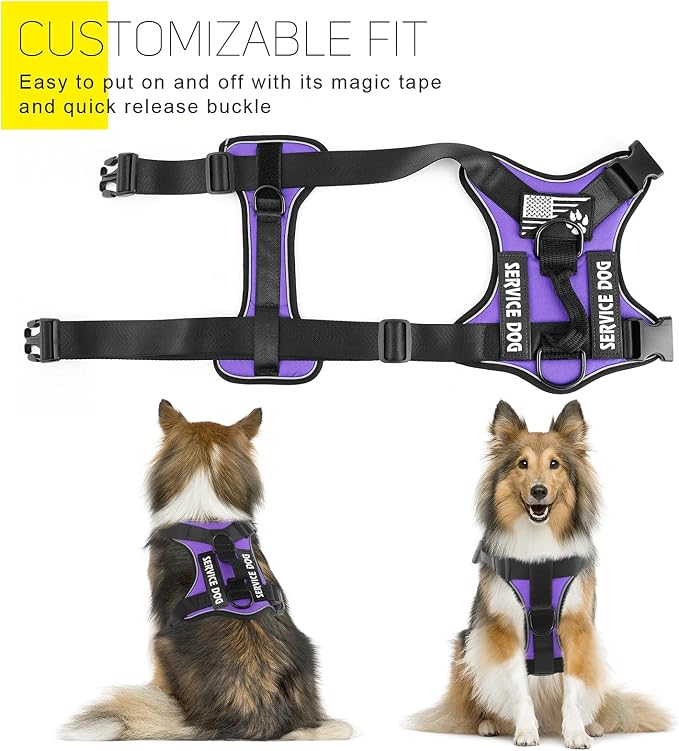 Service Dog Harness, Reflective Dog Vest Harness with 5 PCS Patches, Adjustable Soft Oxford Pet Harness, Inner Layer Mesh, Easy to Control for Dogs - Image 3