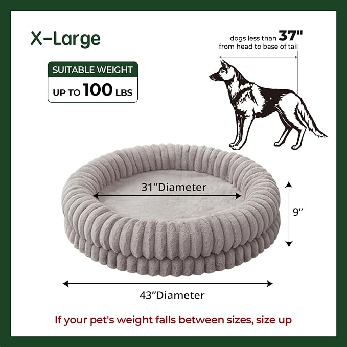 BALANCE Luxury Donut Dog Bed, 43 Inches Round Dog Beds Large Sized Dogs Washable, Orthopedic Calming Dogs Bed for Pets with Anti-Slip Bottom, Oatmeal - Image 5