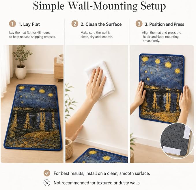 Art Sisal Cat Scratcher Mat, Cat Wall Scratchers for Indoor Cats | Wall Mounted Cat Scratcher, Natural Sisal, No-Drill Hook & Loop Setup, Floor or Wall Use, 23.6 x 15.7 Inch, Starry River - Image 9
