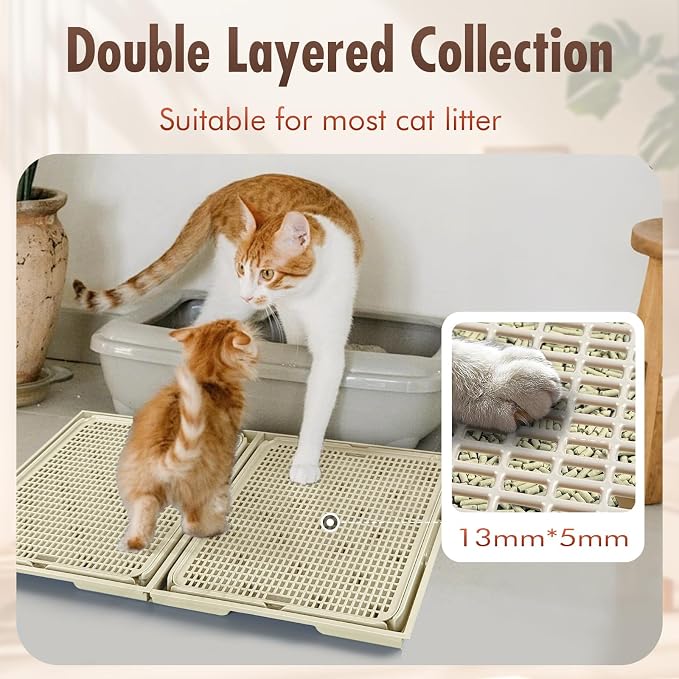 2Pack Cat Litter Box Step, Cat Litter Catcher, Expandable Interlock Litter Mat, Washable Easy Clean, Waterproof & Urine Proof, Khaki - Image 6