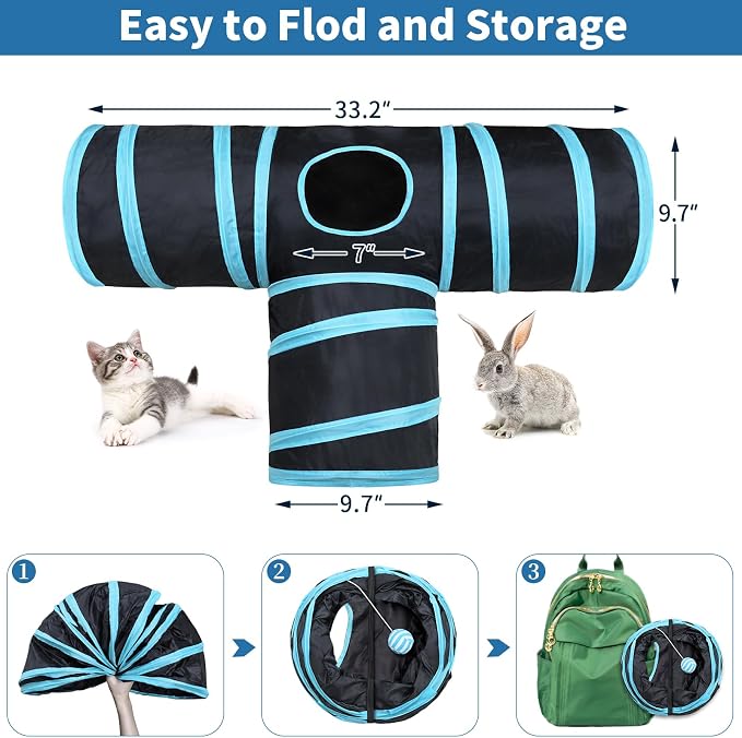 Malier Collapsible Cat Tunnels & Toys Set, Interactive Kitty Toys - Kitten & Cat - Feathers, Mouse, Crinkle Balls, 3-Way Tube Tunnel for Indoor Play - Image 6