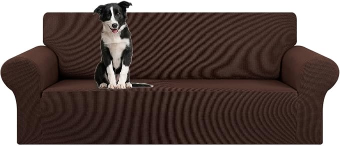 KEKUOU Stretch Oversized Couch Covers for Sofa Slipcover,Chocolate | 1-Piece Washable Sofa Cover (94"-110") 4-Seater Furniture Protector, Soft Jacquard Non-Slip Elastic Bottom for Dogs & Kids by KEKUOU