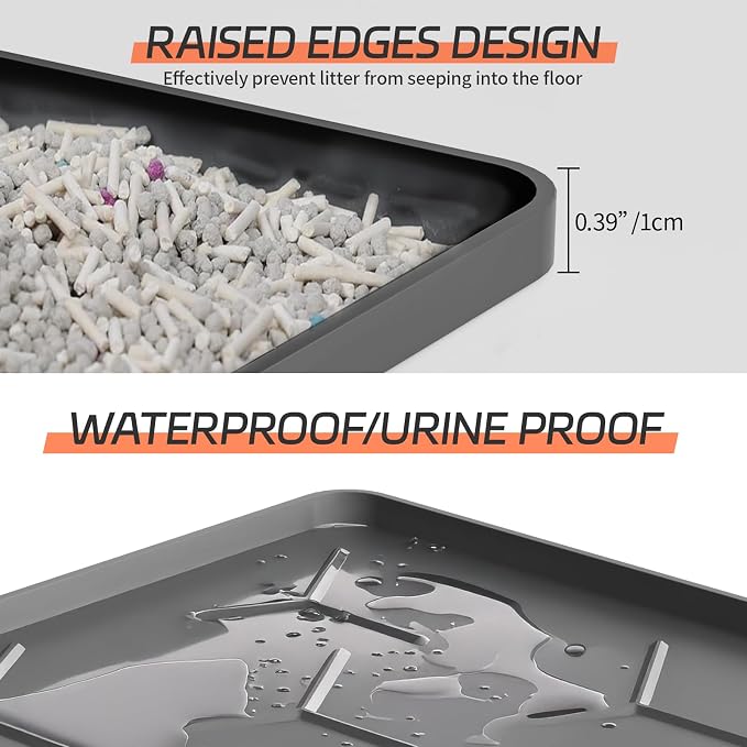 Bulkniu Silicone Cat Litter Mat, 22"x34", Raised Edge Waterproof, Dark Grey | Litter Trapping & Recycling, Easy to Clean, Non-Slip, Durable Safe & Odorless, Paw Friendly - Image 2