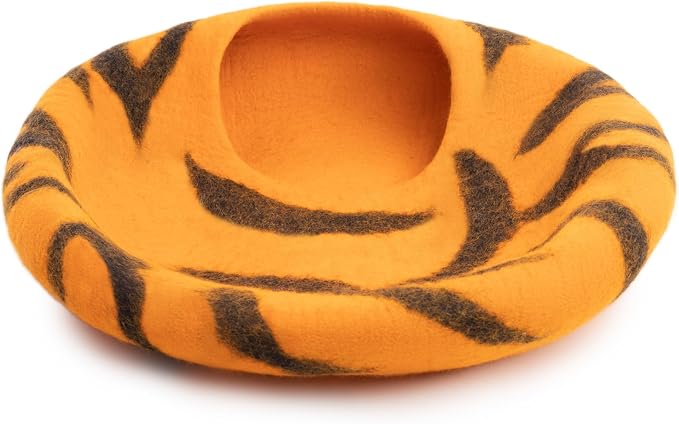 Luxurious Merino Wool Cat Cave - Foldable Hideaway Pod for Indoor Cats - Premium Felt Kitten Pet Enclosure - Covered Cat House for Ultimate Cozy Comfort by Woolygon (Tiger) - Image 4