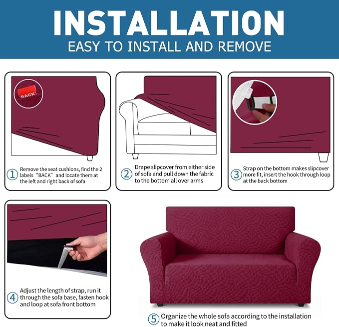 ZNSAYOTX 1 Piece Stretch Oversized Sofa Covers (91"-112"), New Plaid Couch Cover with Non-Slip Buckle for Dog Pets, Ultimate Soft Cozy Washable X-Large Sofa Slipcover Form Fit Protector, Wine Red - Image 4