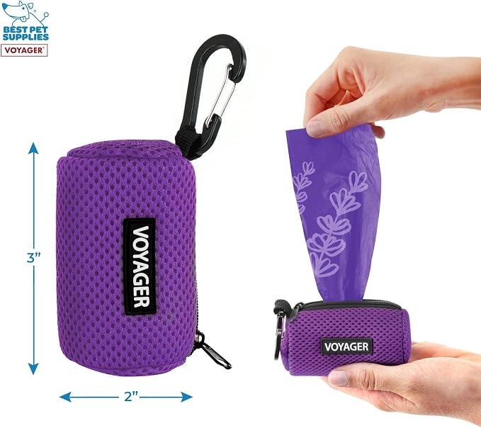 Best Pet Supplies Dog Poop Bag Holder Leash Attachment with Reusable Dispenser for Travel, Walking, Park, and Outdoor Use, Durable with Clip-On - Purple, Mesh Dispenser w/15 Bags - Image 4