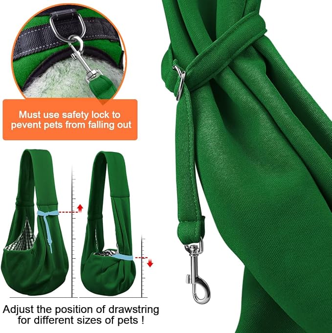 Tomkas Small Dog Cat Sling Carrier Puppy Purse Travel Wrap Soft Crossbody Pet Bag (Emerald Green, M - Classic Pocket & Classic Strap) - Image 4
