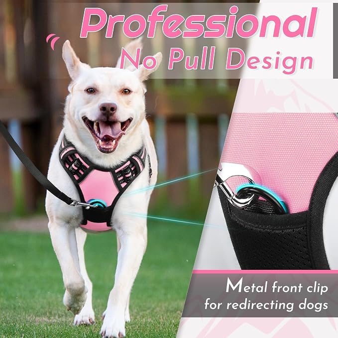 Eagloo Dog Harness for Small Dogs, No Pull Pet Vest with 2 Leash Clips | No Choke with Handle, Adjustable Comfort Fit, Reflective Strips, Easy Walking Control, Pink, Small - Image 3