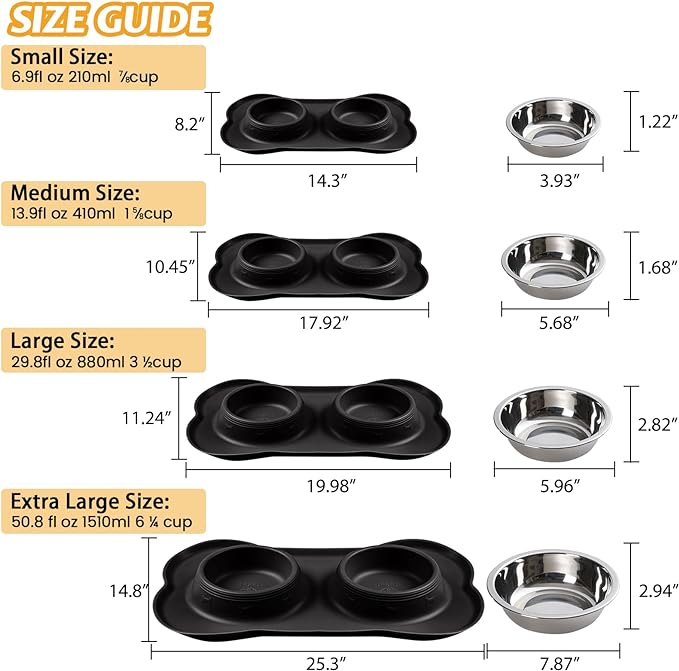 Hubulk Pet Dog Bowls 2 Stainless Steel Dog Bowl with No Spill Non-Skid Silicone Mat + Pet Food Scoop Water and Food Feeder Bowls for Feeding Small Medium Large Dogs Cats Puppies (Large, Black) - Image 4