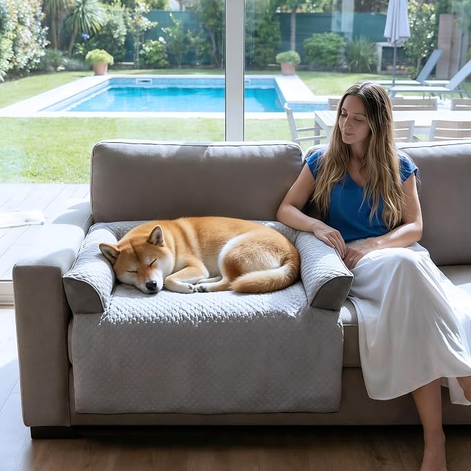 GGIB Cooling Dog Bed Mat with Bolster Pillow Washable Dog Couch Cover Breathable Summer Pet Couch Bed Protector Indoor(Medium, Cooling Grey) - Image 2