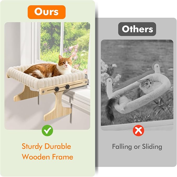 XiaZ Cat Perch for Window Cats Hammock Indoor Bed for Window Adjustable Wooden Frame Bird Watching Sunbathing Space-Saving Single Layer 18 * 16 * 9.4inch (Small Breeds Recommended) - Image 9