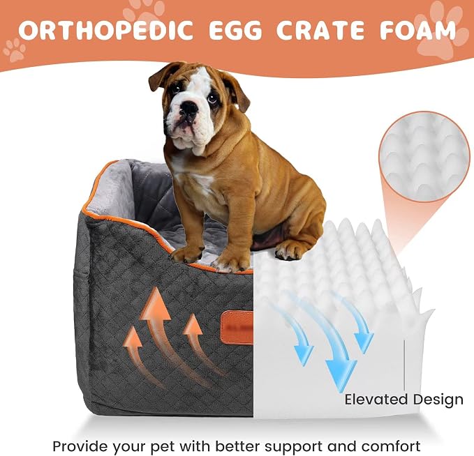 AlfaTok Memory Foam Booster Dog Car Seat with Washable Removable Cover, Elevated Pet Car Seat, Anti-Slip Sturdy Booster Seats for Small Dogs 35lbs, Seat Belt, Storage Pocket, Dog Blankets - Image 2