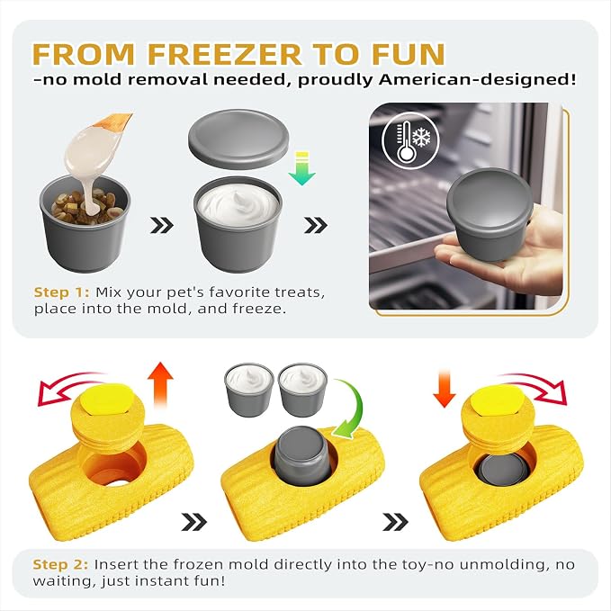 Dog Frozen Treat Toy to Keep Them Busy - Dog Chew Toy for Medium/Large Dogs | Heavy Duty Indestructible Toy for Aggressive Chewer,Interactive Fillable Lick Toy-Food Grade-Easy Clean-Reduce Anxiety-Yellow - Image 3