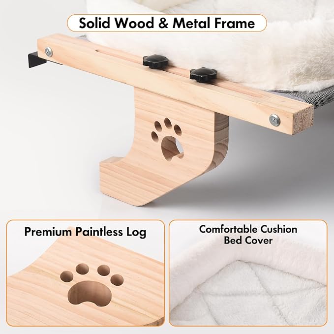 AMOSIJOY Cat Sill Window Perch Sturdy Hammock Window Seat with Cushion Bed Cover, Wood & Metal Frame for Large Cats, Easy to Adjust Cat Bed for Windowsill, Bedside, Drawer and Cabinet(Cushion Bed) | Sturdy Wood & Metal Frame Hold up to 40lbs, Machine W... - Image 6