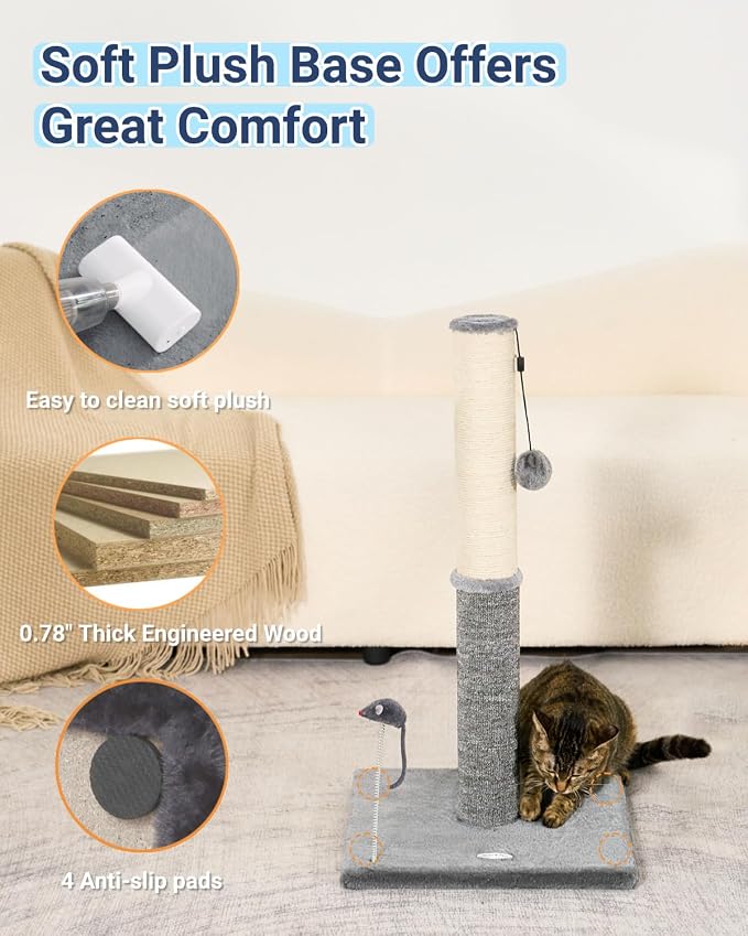 Tall Cat Scratching Post, Cat Scratchers for Indoor Cats | 29.5" Tall For Large Cats, Sisal & Carpet In One For Various Scratching Needs, Solid Structure, Extra Free Toy, Light Gray - Image 6