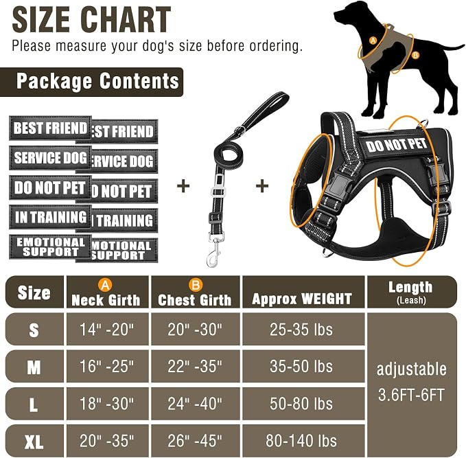 Tactical Dog Harness and Leash Set Medium Sized Dog+10 Dog Patches | Adjustable No Pull Service Animal Dog Vest with Dog Seat Belt,Padded Handles,Reflective Easy Walk for Training Hiking Black M - Image 6