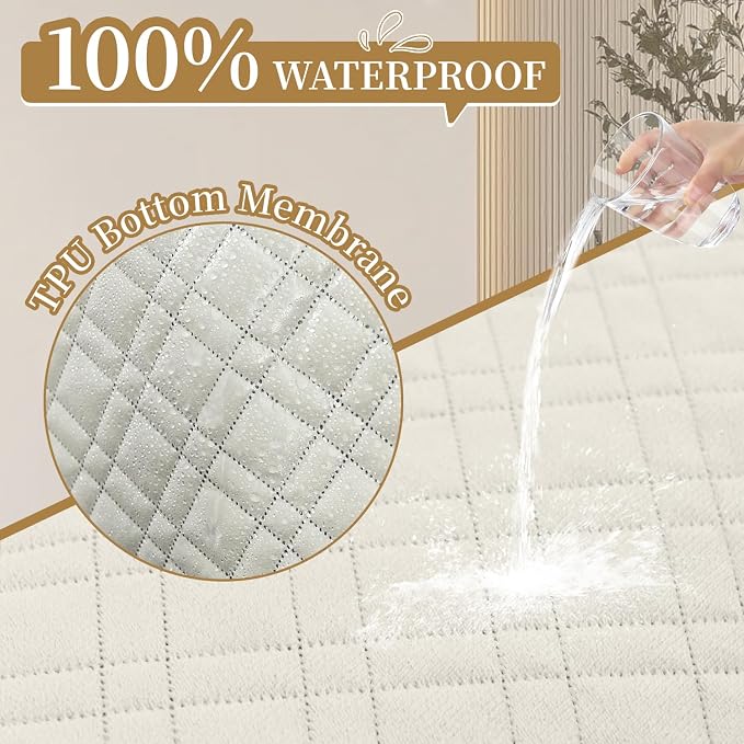 Velvet 100% Waterproof Couch Cover for Dogs Washable Sofa Covers for 3 Cushion Couch Pet Friendly Sofa Slipcovers Set Non Slip Quilted Furniture Protector with Pockets (Large, Cream White) - Image 2