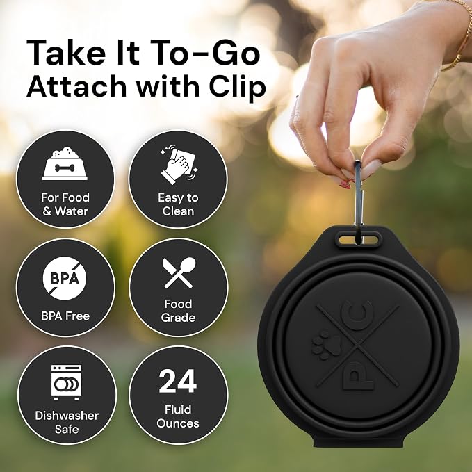 Pup Culture Dual Collapsible Dog Bowls | Silicone Travel Water Bowl for Dogs | Food Grade, No Plastic Rim, Portable Dog Bowl for Food and Water - Easy to Clean | BPA Free and Safe for Your Pup-Black - Image 4