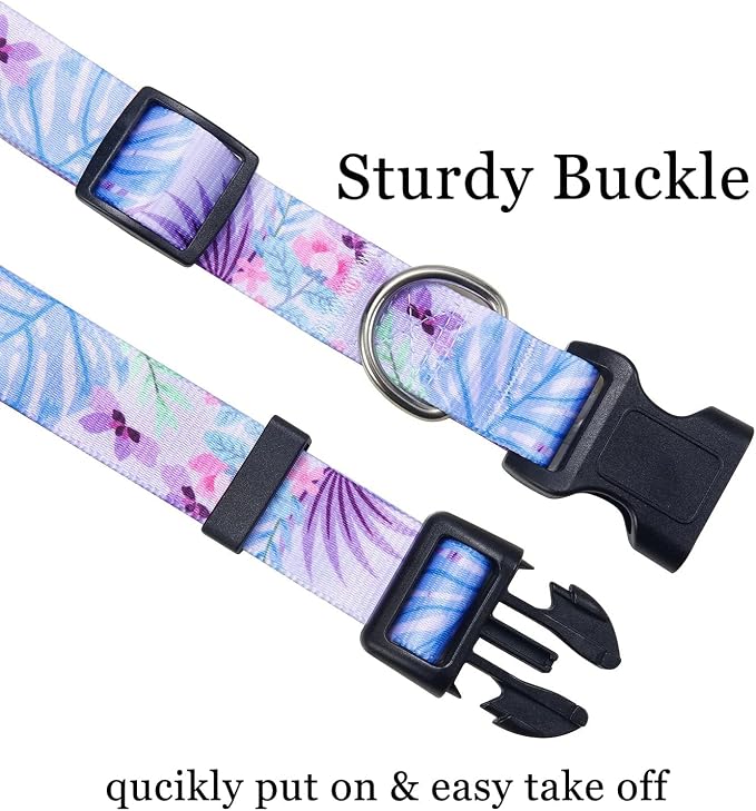 Mihqy Dog Collar and Leash Set, for Medium Dogs, Purple Flower Set,M | with Floral Patterns, Adjustable for Small Medium Large Dogs, Comfortable for Walks and Outdoor Hikes - Image 2