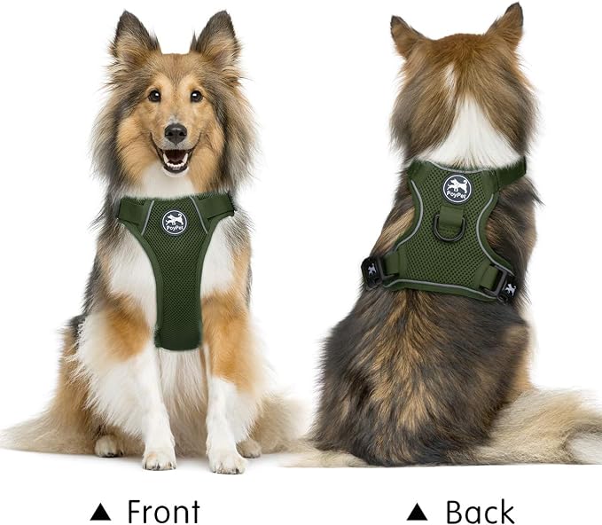 PoyPet Mesh Dog Harness, Reflective Breathable Puppy Vest for Large Dogs | Lightweight, Soft Air Mesh, Back D-ring, Adjustable, Comfortable Double Padded, No Choke for Daily Walking, L, Military Green - Image 3